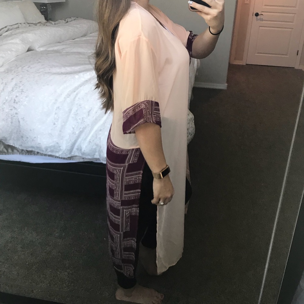 Peach & Maroon Aztec Maxi Duster - Picture 4 of 8